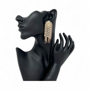 Christian Siriano Gold Tone Sparkly Rhinestone/Pearl Waterfall Strand Earrings